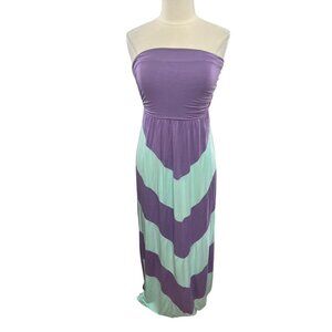 Design History Strapless Maxi Dress Large Purple Green Chevron Print